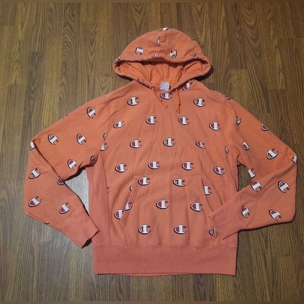 Champion Reverse Weave Women’s M Pink Logo Hoodie Classic Fit Pullover C63